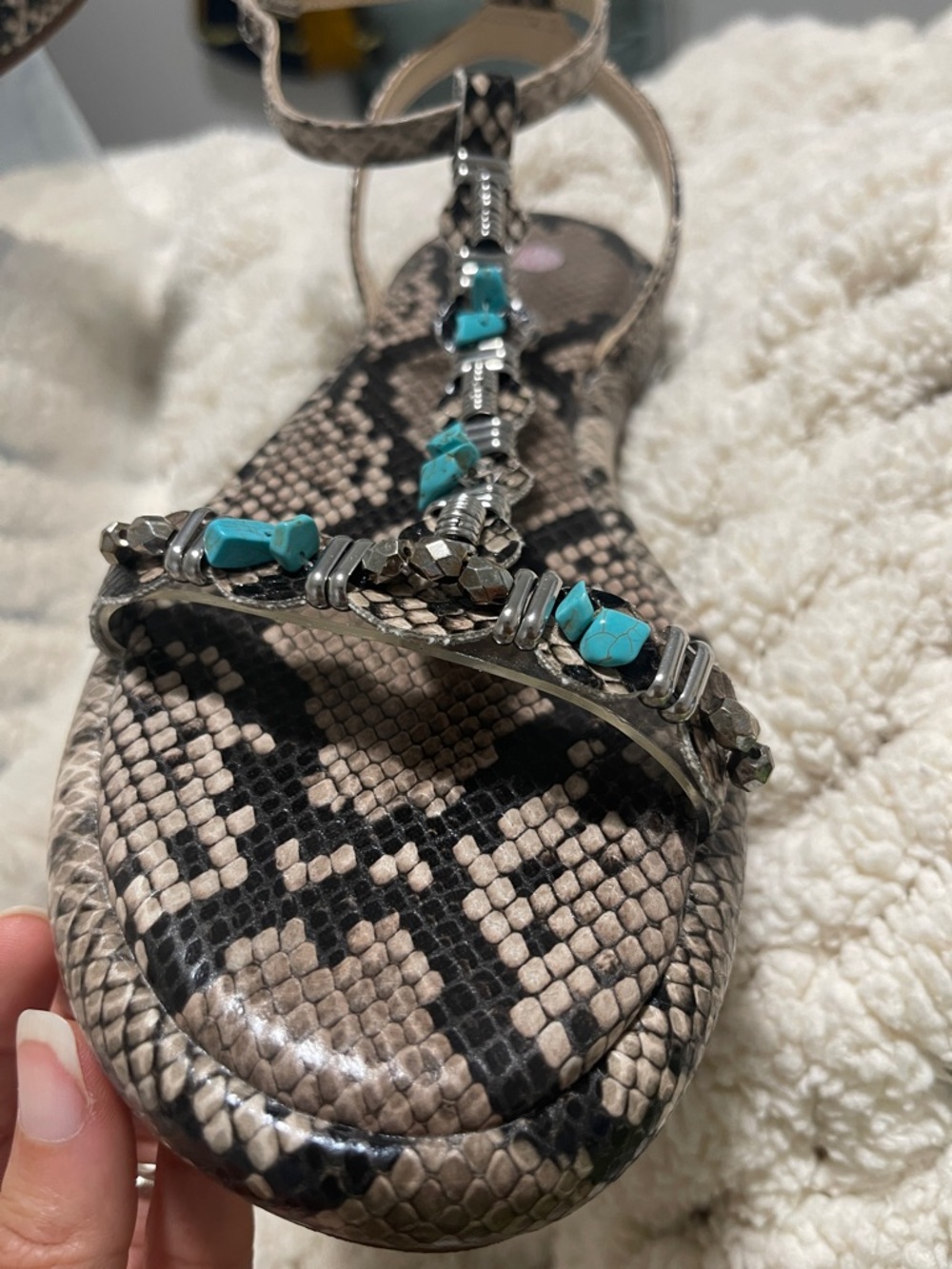 Jessica Simpson Snake-Print Sandals with Turquoise Accents - Picture 3 of 4